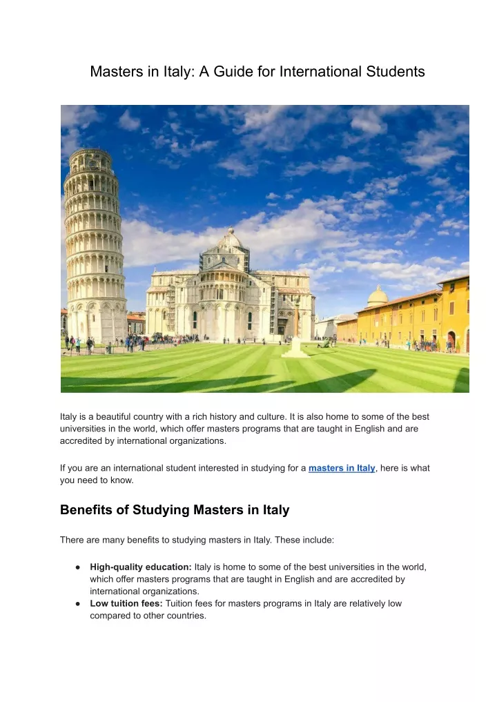 masters in italy a guide for international