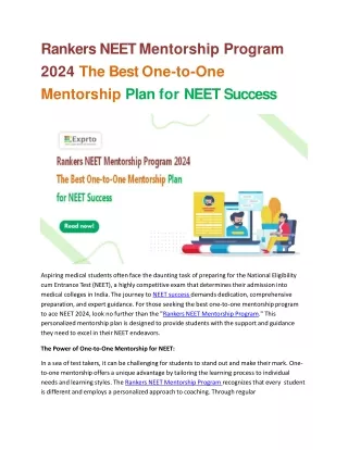 Rankers NEET Mentorship Program 2024 The Best One-to-One Mentorship Plan for NEET Success
