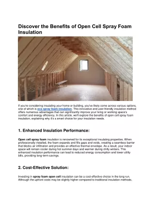 Discover the Benefits of Open Cell Spray Foam Insulation