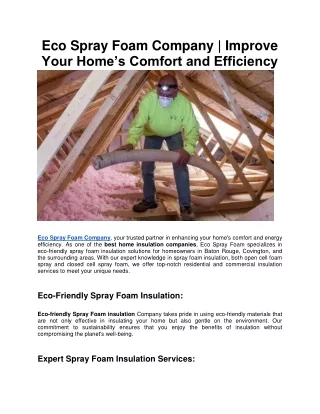 Eco Spray Foam insulation Company