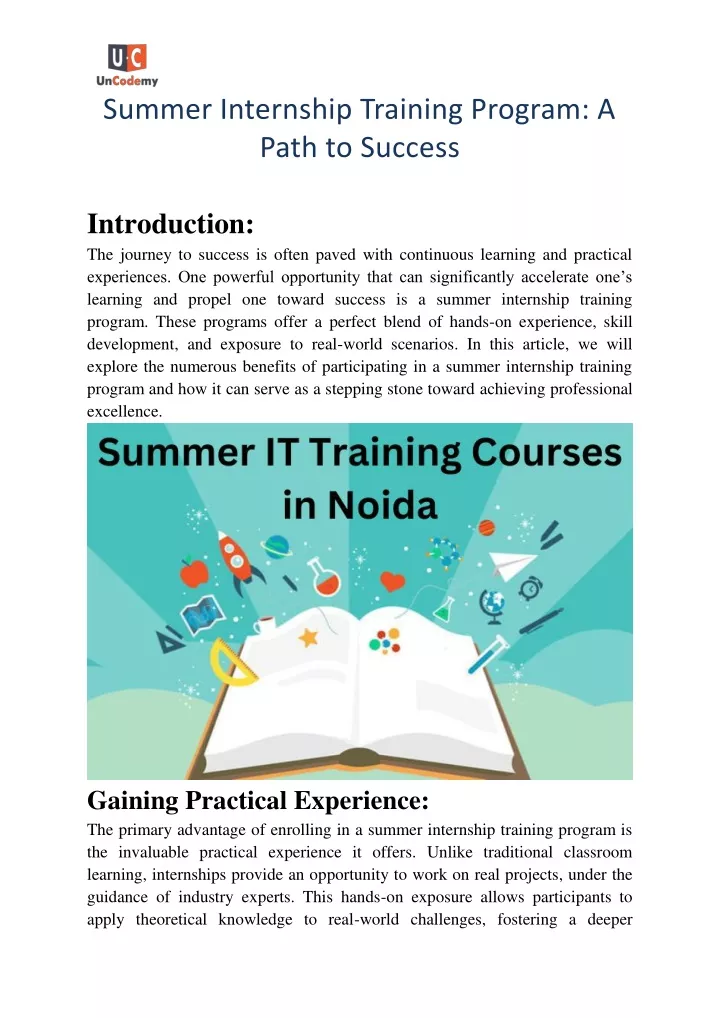 summer internship training program a path