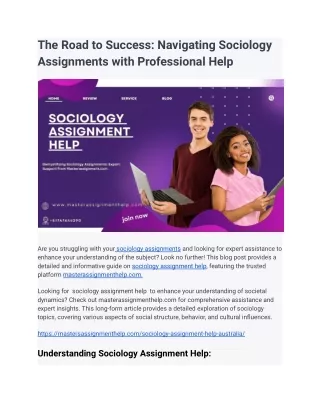 The Road to Success: Navigating Sociology Assignments with Professional Help