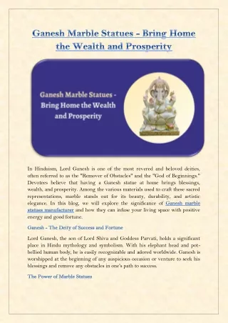 Ganesh Marble Statues - Bring Home the Wealth and Prosperity