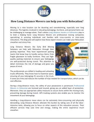 How Long Distance Movers can help you with Relocation?