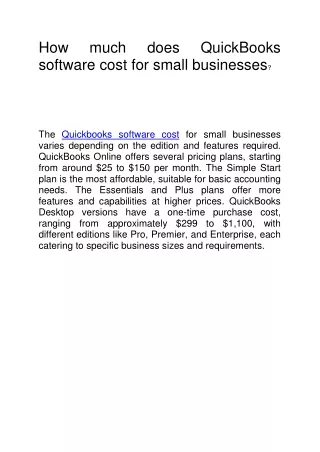 How much does QuickBooks software cost for small businesses