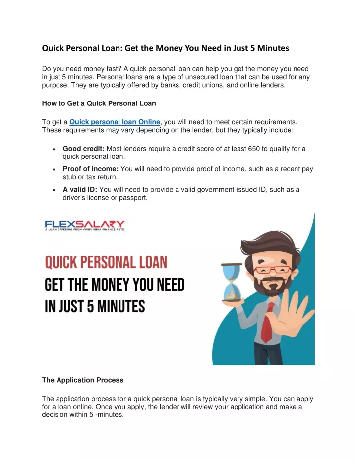 quick personal loan get the money you need