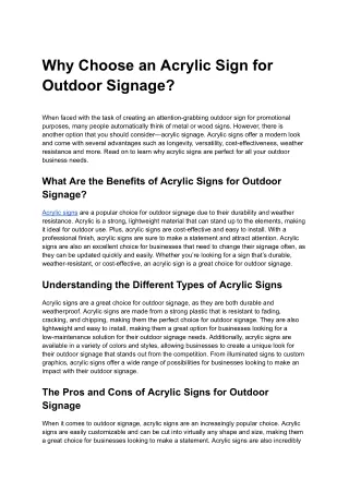 Why Choose an Acrylic Sign for Outdoor Signage_