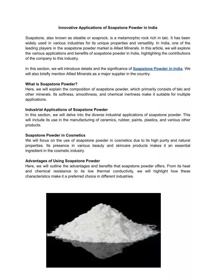 innovative applications of soapstone powder