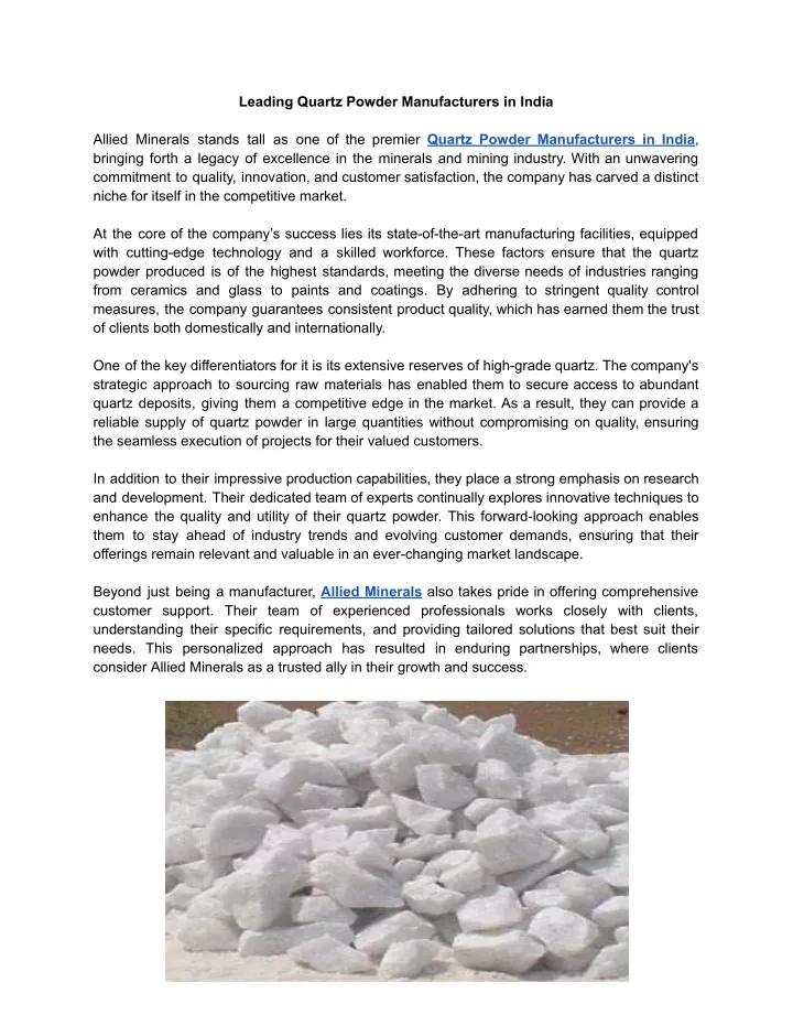 leading quartz powder manufacturers in india