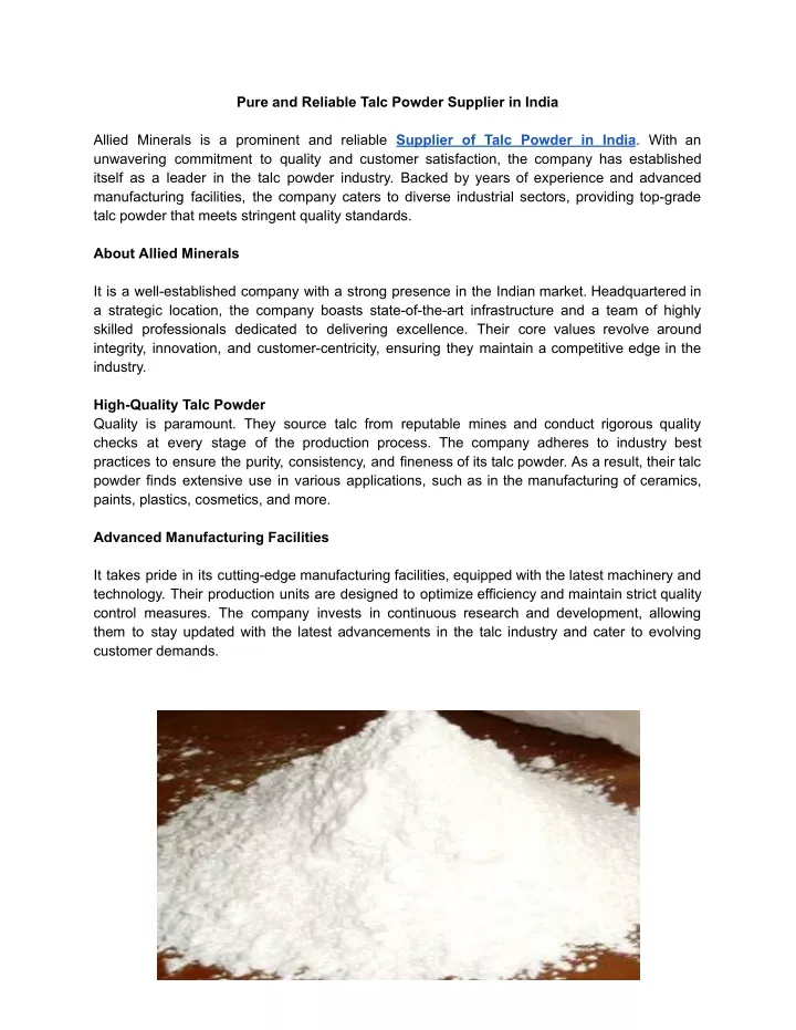 pure and reliable talc powder supplier in india