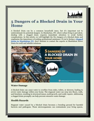 5 Dangers of a Blocked Drain in Your Home