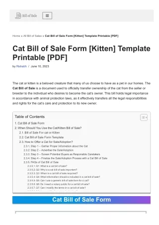 Cat Bill of Sale Form [Kitten] Template Printable [PDF]