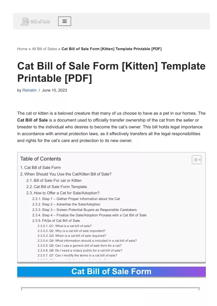 home all bill of sales cat bill of sale form