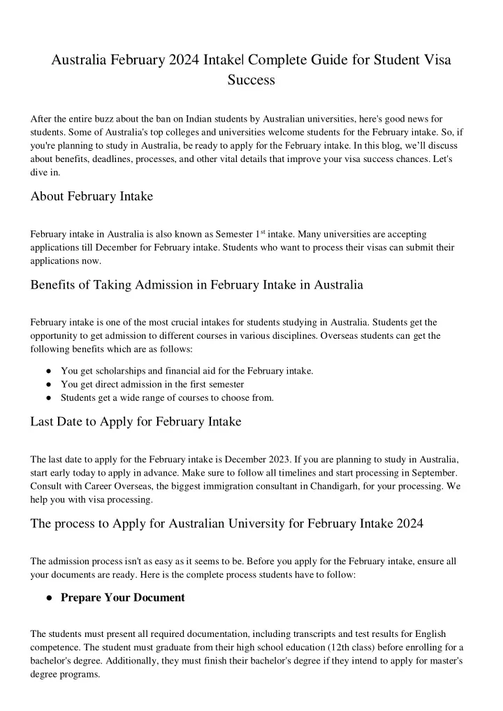 australia february 2024 intake complete guide