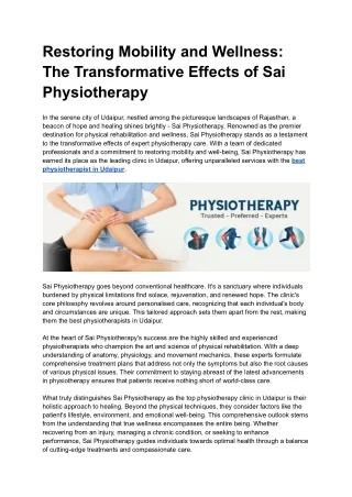 Restoring Mobility and Wellness_ The Transformative Effects of Sai Physiotherapy