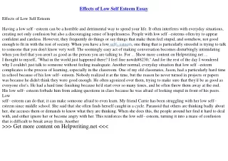Effects of Low Self Esteem Essay