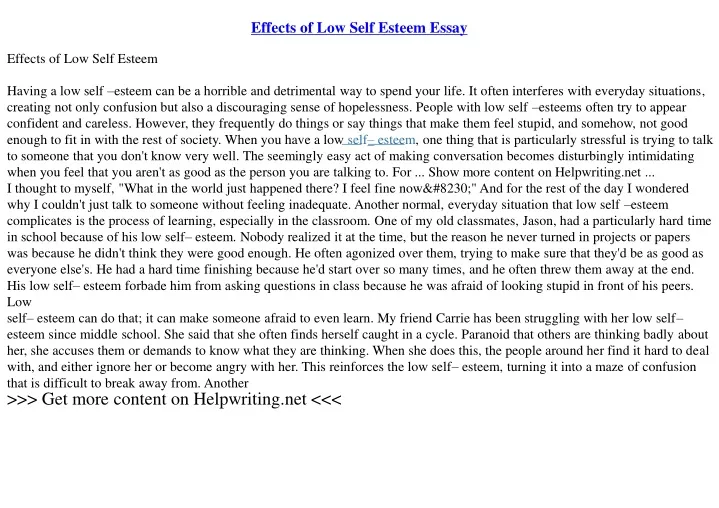 low self esteem essay introduction