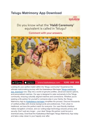 Telugu Matrimony App Download | kaakateeya