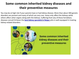 Some common inherited kidney illnesses and their accompanying prevention measures