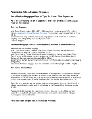 Aeromexico Airlines Baggage Allowance