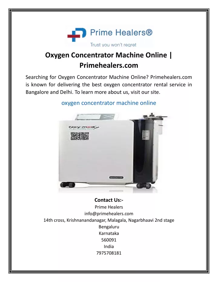 oxygen concentrator machine online primehealers