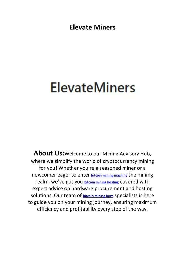 elevate miners