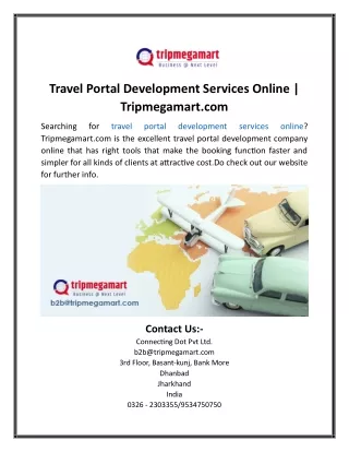 Travel Portal Development Services Online  Tripmegamart