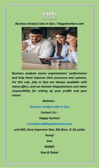 Business Analyst Jobs in Goa  Happyhunterz