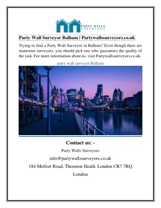 Party Wall Surveyor Balham  Partywallssurveyors.co.uk