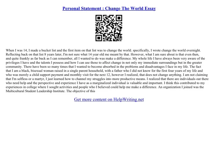 how will you change the world essay