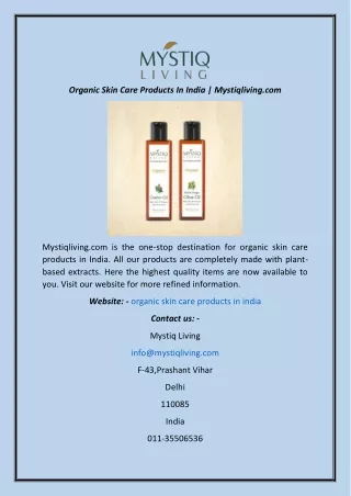 Organic Skin Care Products In India Mystiqliving.com