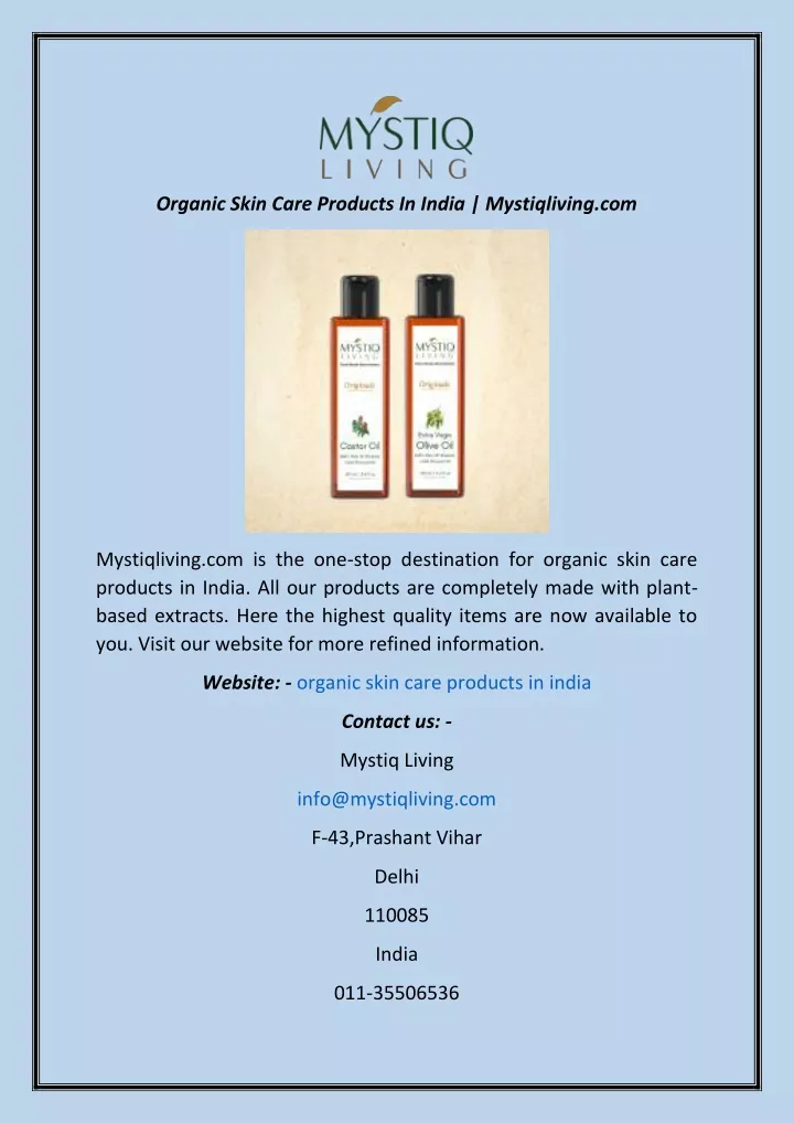 organic skin care products in india mystiqliving