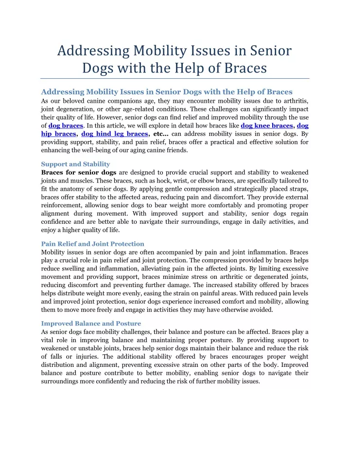 addressing mobility issues in senior dogs with