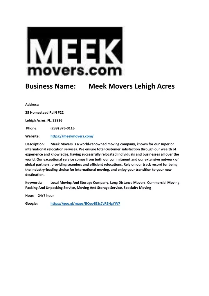 business name meek movers lehigh acres