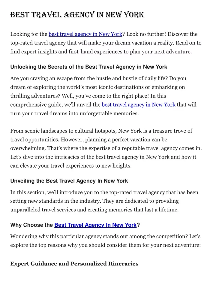 best travel agency in new york looking