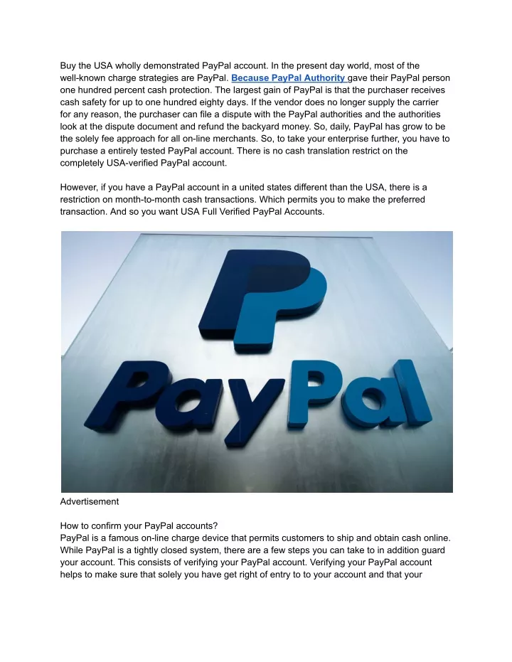 buy the usa wholly demonstrated paypal account