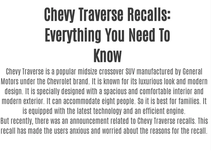 chevy traverse recalls everything you need