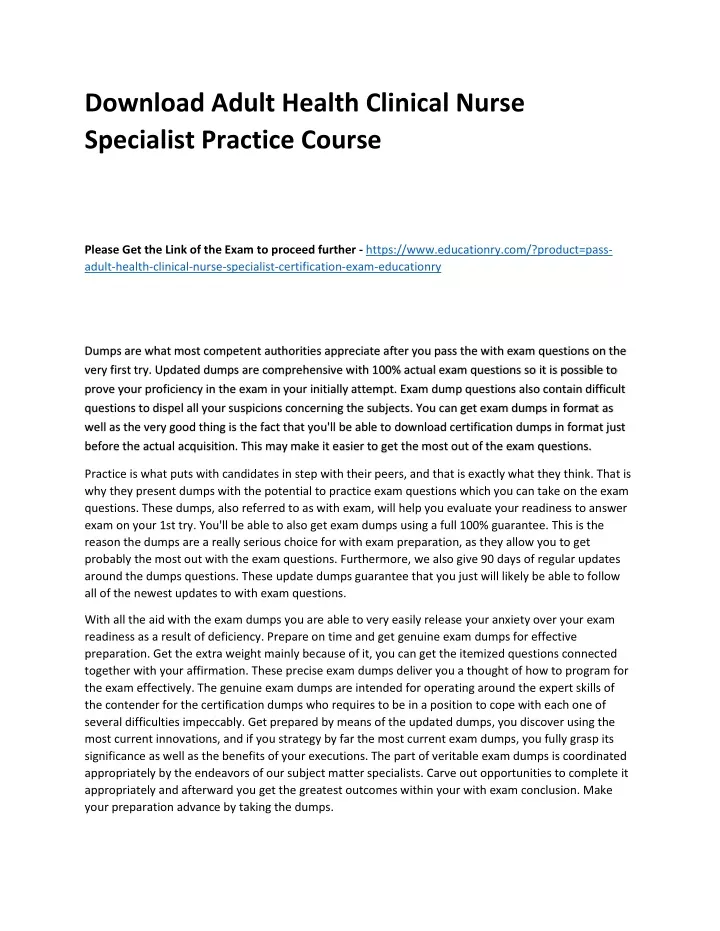 download adult health clinical nurse specialist
