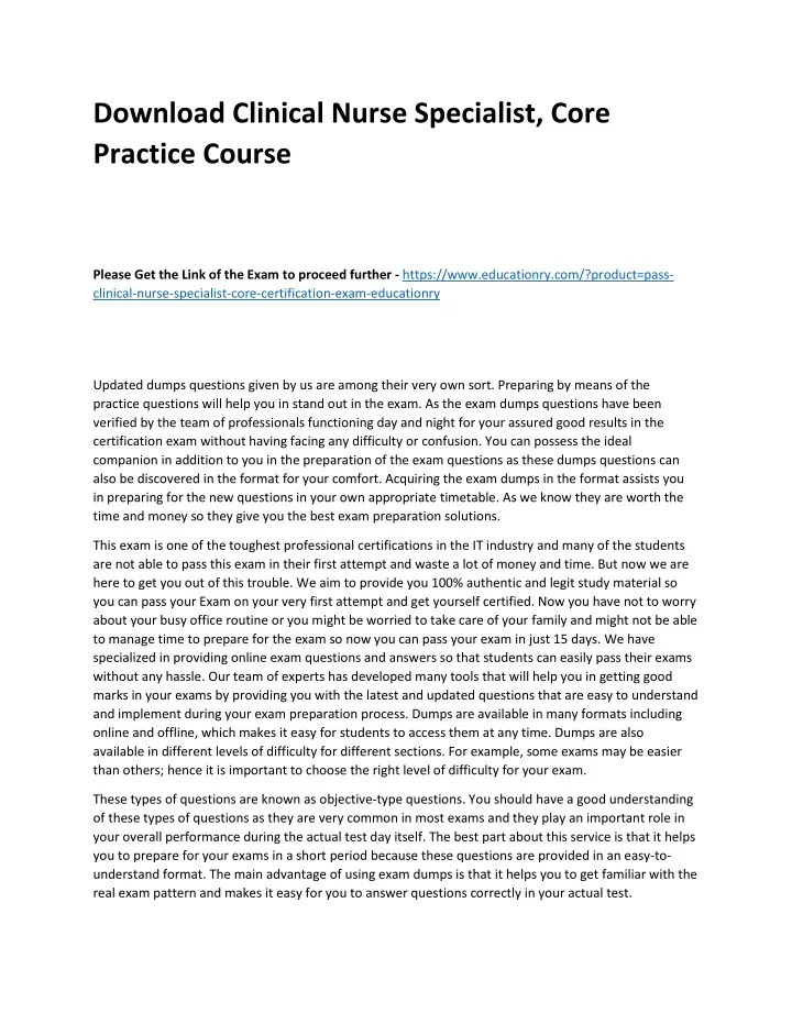 download clinical nurse specialist core practice