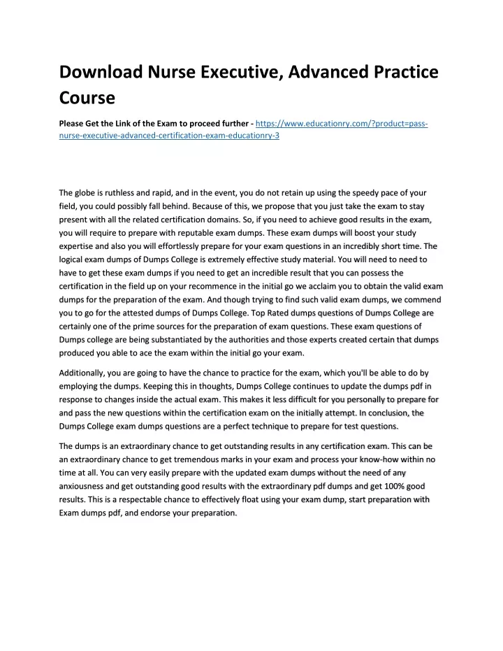download nurse executive advanced practice course