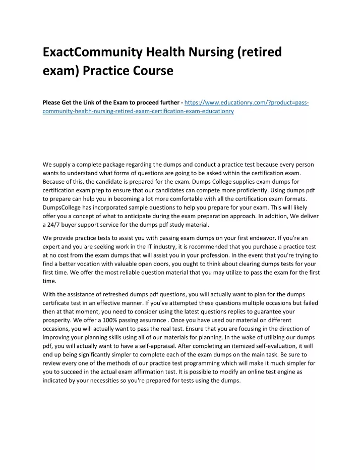 exactcommunity health nursing retired exam