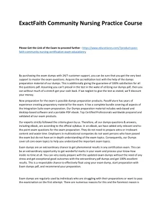exactfaith community nursing practice course