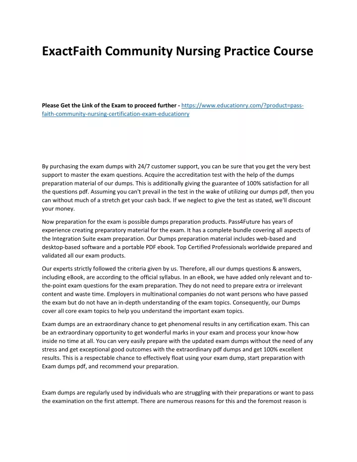 exactfaith community nursing practice course