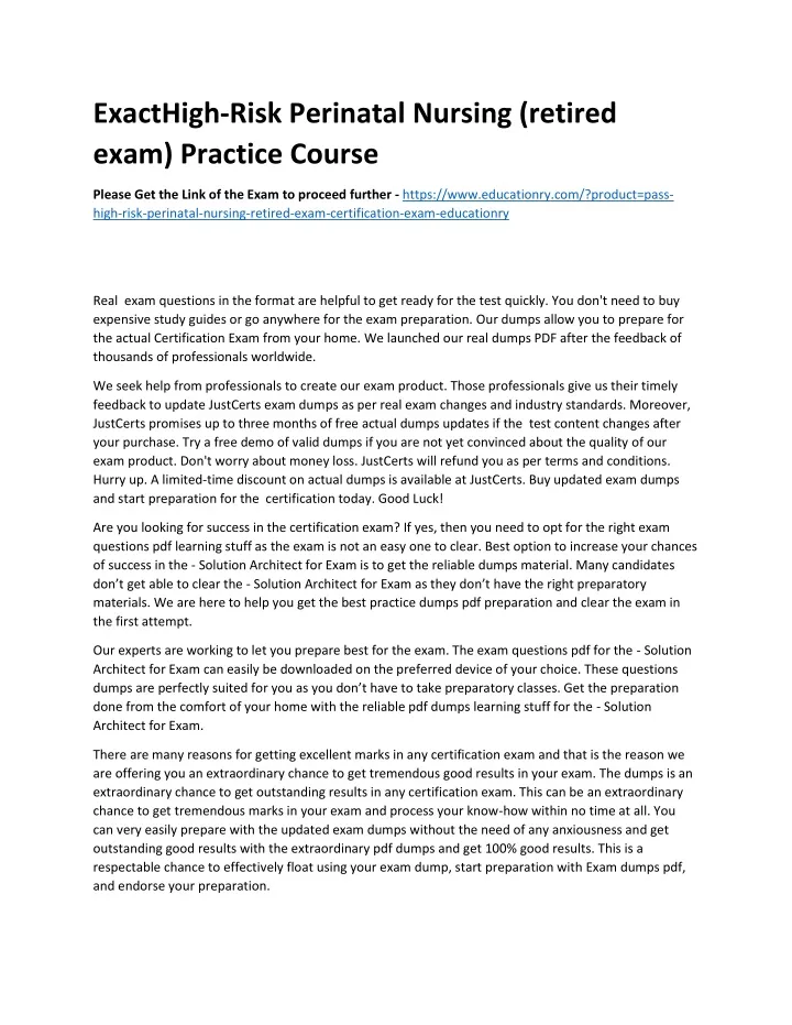 exacthigh risk perinatal nursing retired exam