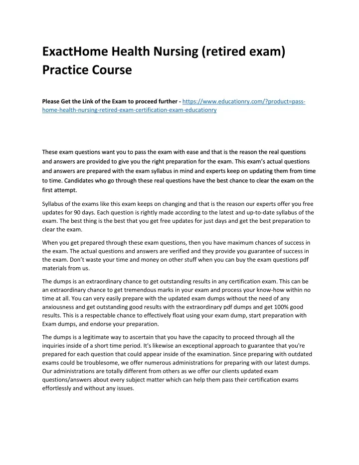 exacthome health nursing retired exam practice