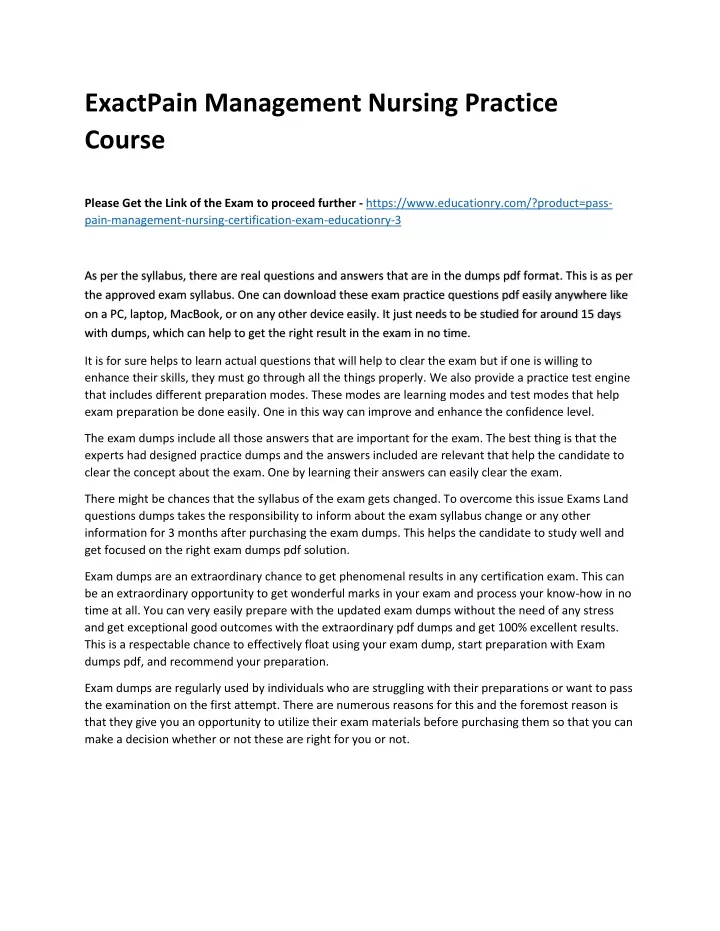 exactpain management nursing practice course