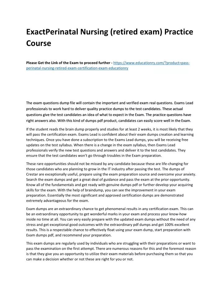 exactperinatal nursing retired exam practice