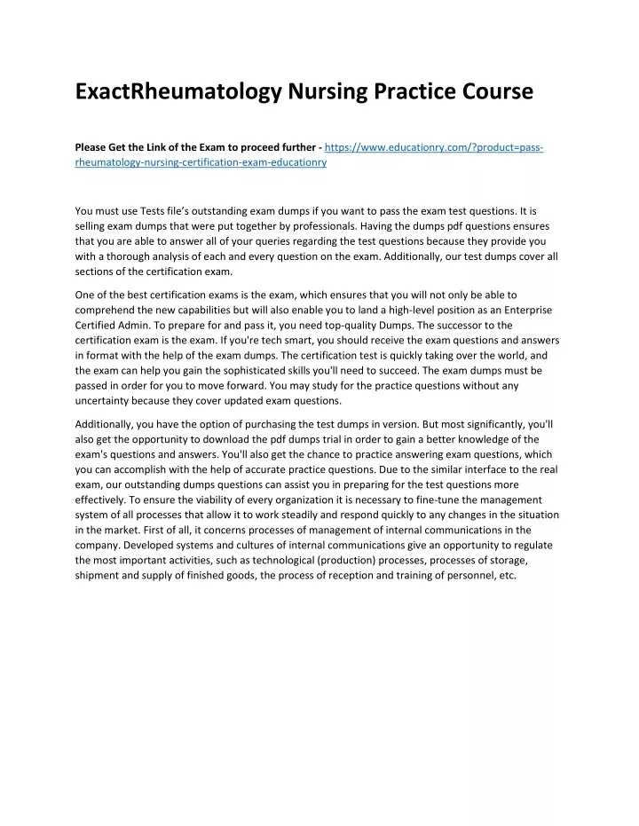 exactrheumatology nursing practice course