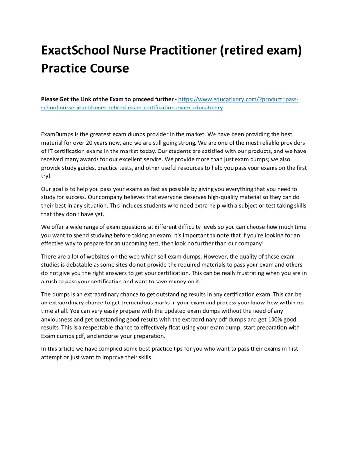 exactschool nurse practitioner retired exam