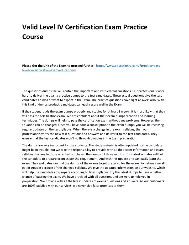 valid level iv certification exam practice course